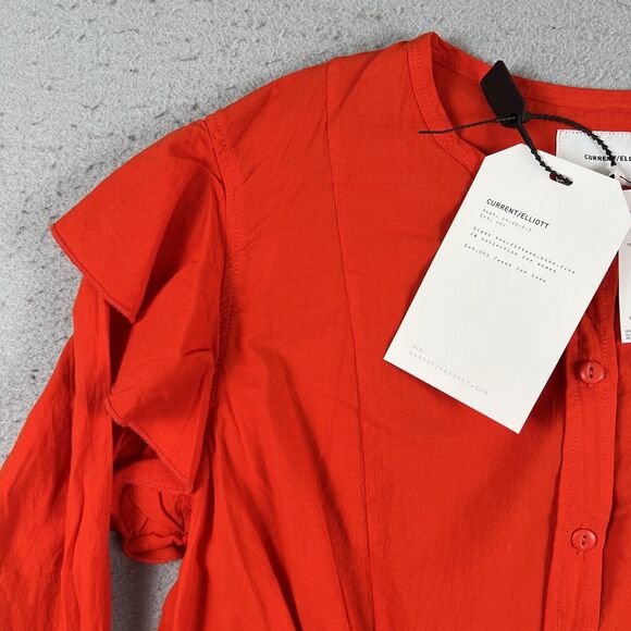 NWT Current Elliott The Asley Poinciana Orange Long Sleeve Button Up Blouse 2 - Picture 5 of 16